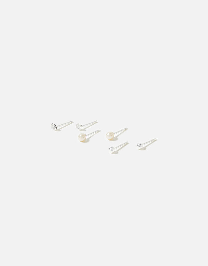 Sterling Silver Mixed Stud Set of Three, , large