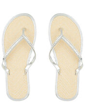 Crystal Embellished Seagrass Flip Flops, Silver (SILVER), large