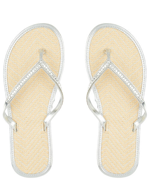 silver metallic flip flops