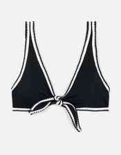 Blanket Stitch Bunny Tie Bikini Top, Black (BLACK WHITE), large