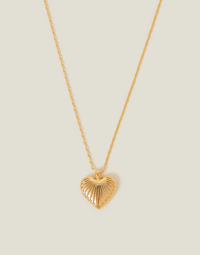 14ct Gold-Plated Ridge Heart Pendant Necklace, , large