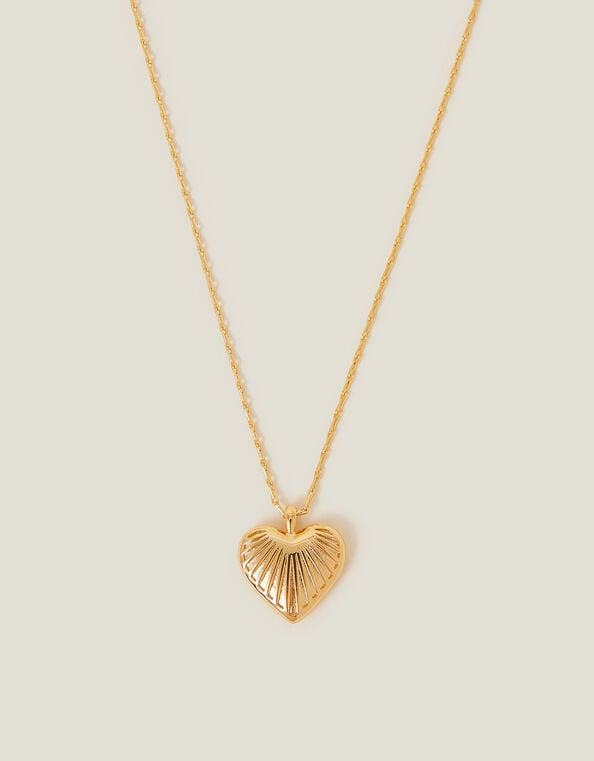 14ct Gold-Plated Ridge Heart Pendant Necklace, , large