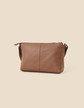 Leather Double Zip Cross-Body Bag, Tan (TAN), large