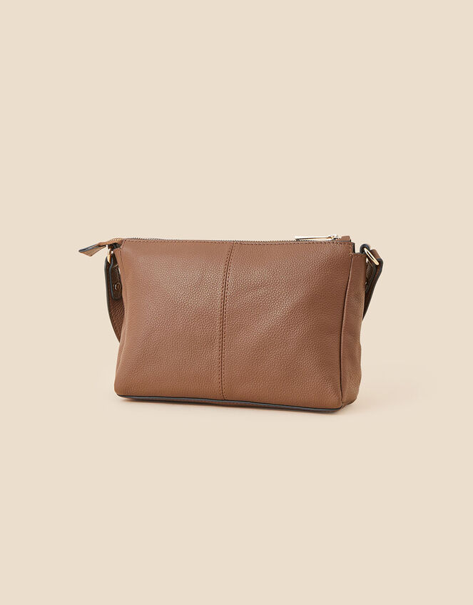 Leather Double Zip Cross-Body Bag, Tan (TAN), large