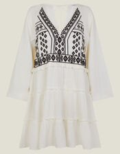 Embroidered Ruffle Dress, Cream (CREAM), large