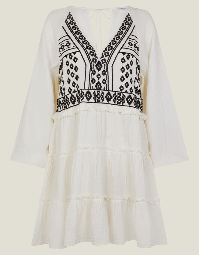 Embroidered Ruffle Dress, Cream (CREAM), large