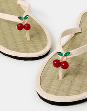 Cherry Charm Seagrass Flip Flops, Cream (CREAM), large