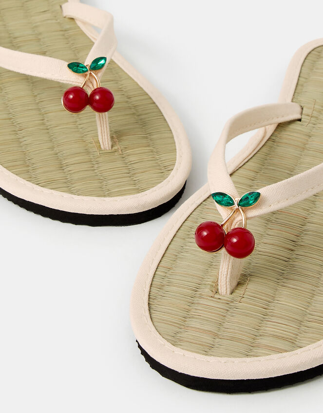 Cherry Charm Seagrass Flip Flops, Cream (CREAM), large