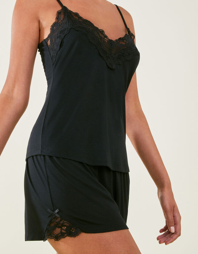 Lace Trim Pyjama Set, Black (BLACK), large