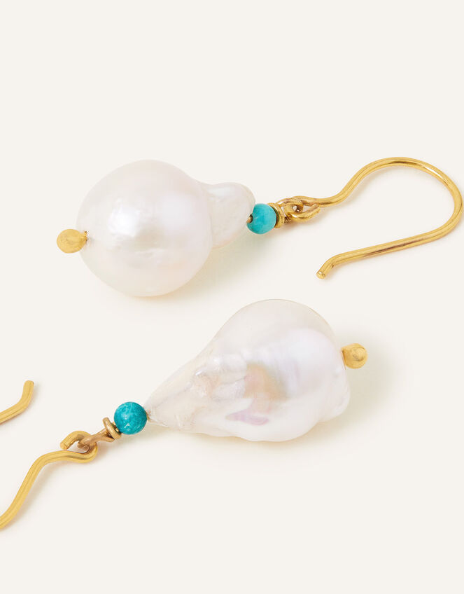 14ct Gold-Plated Baroque Pearl Earrings, , large