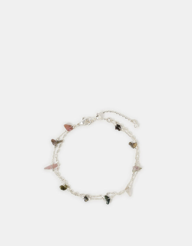 Sterling Silver-Plated Semi-Precious Stone Layered Bracelet, , large