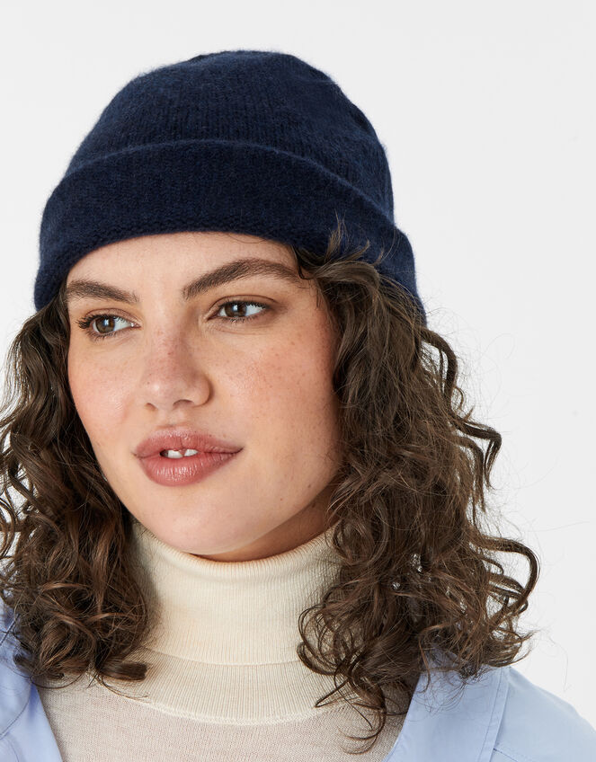 Knit Beanie in Cashmere, Blue (NAVY), large