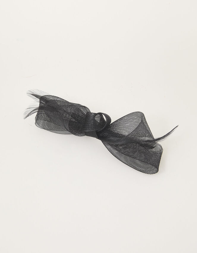 Light Feather Detail Bow Clip, Black (BLACK), large