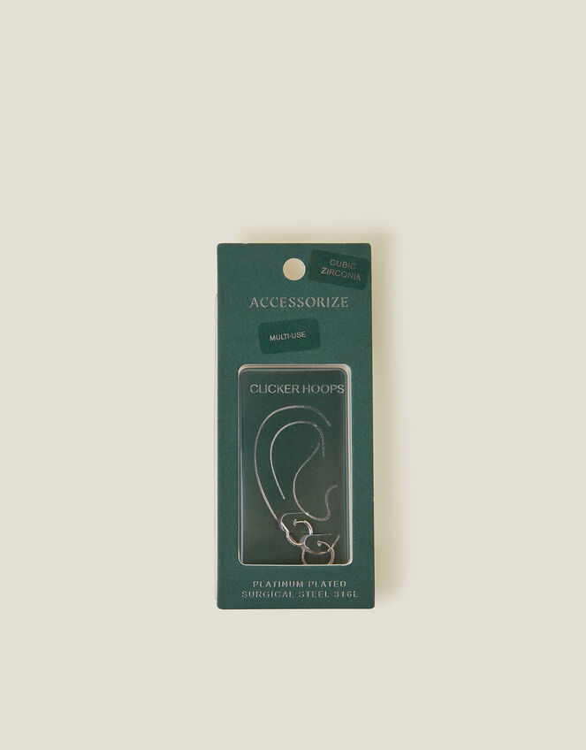 2-Pack Platinum-Plated Surgical Steel Pavé Clicker Hoops, , large