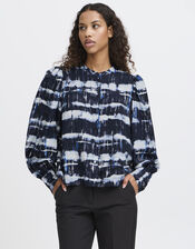 Ichi Tie-Dye Blouson Blouse, Black (BLACK WHITE), large
