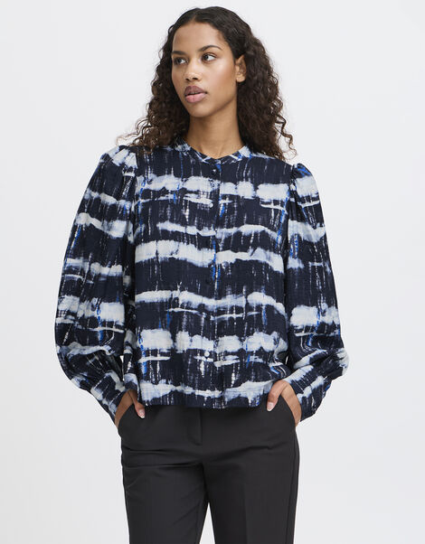 Ichi Tie-Dye Blouson Blouse, Black (BLACK WHITE), large