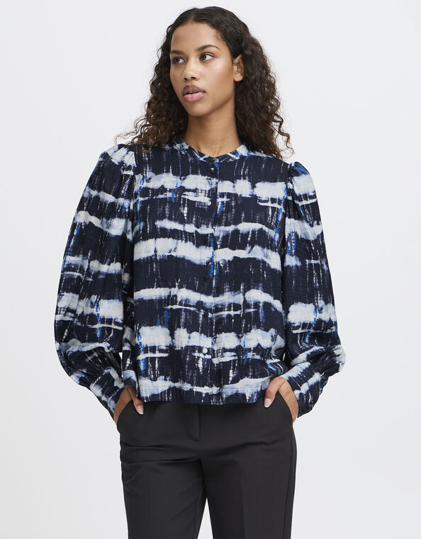 Ichi Tie-Dye Blouson Blouse, Black (BLACK WHITE), large