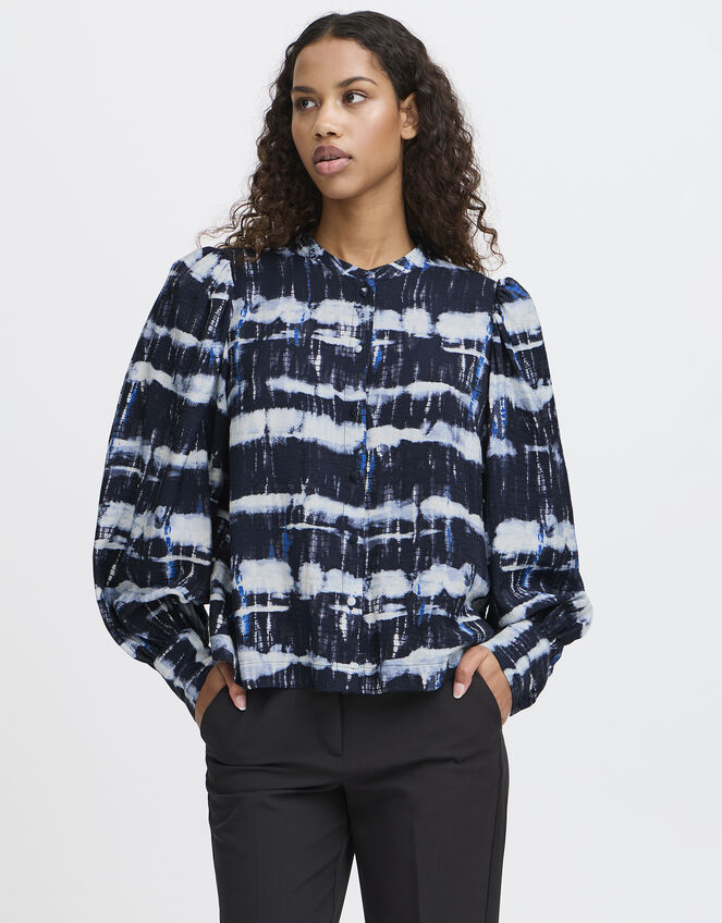 Ichi Tie-Dye Blouson Blouse, Black (BLACK WHITE), large