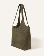 Suede Shoulder Bag, Green (KHAKI), large