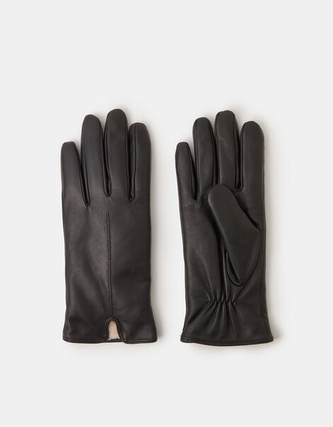 Faux Fur Lined Leather Gloves, Black (BLACK), large