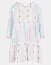 Girls Mini Me Jacquard Dress, White (WHITE), large