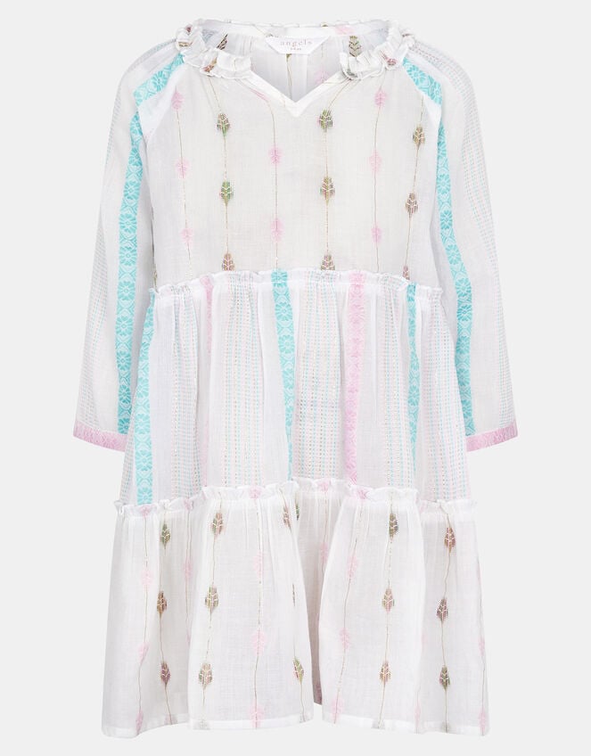 Girls Mini Me Jacquard Dress, White (WHITE), large