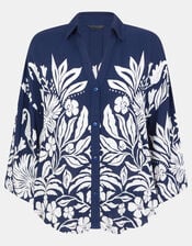 Floral Print Shirt, Blue (NAVY), large