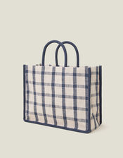 Woven Check Print Shopper Bag, , large