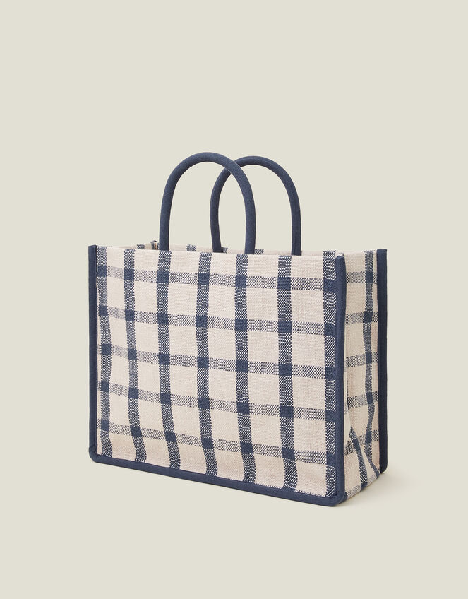 Woven Check Print Shopper Bag, , large