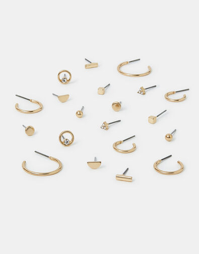 Stud and Hoop Earrings 10 Pack, Gold (GOLD), large