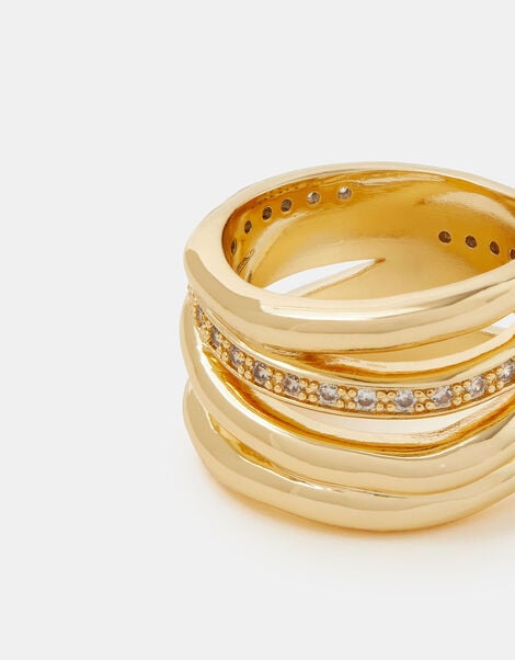 14ct Gold-Plated Pavé Molten Stack Ring, Gold (GOLD), large