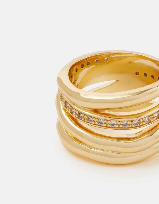 14ct Gold-Plated Pavé Molten Stack Ring, Gold (GOLD), large