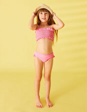Girls Rainbow Smocking Bikini Set with Recycled Polyester, Pink (PINK), large