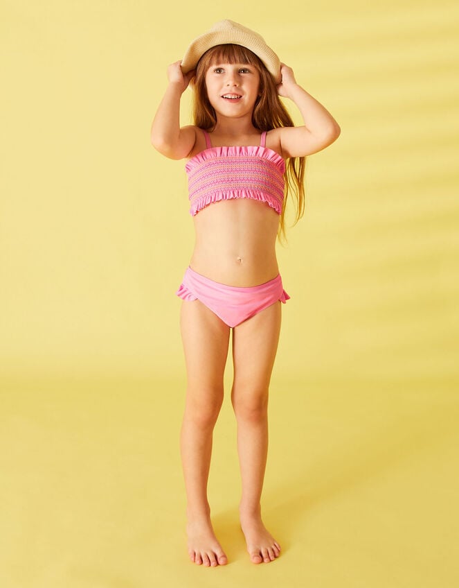 Girls Rainbow Smocking Bikini Set with Recycled Polyester, Pink (PINK), large