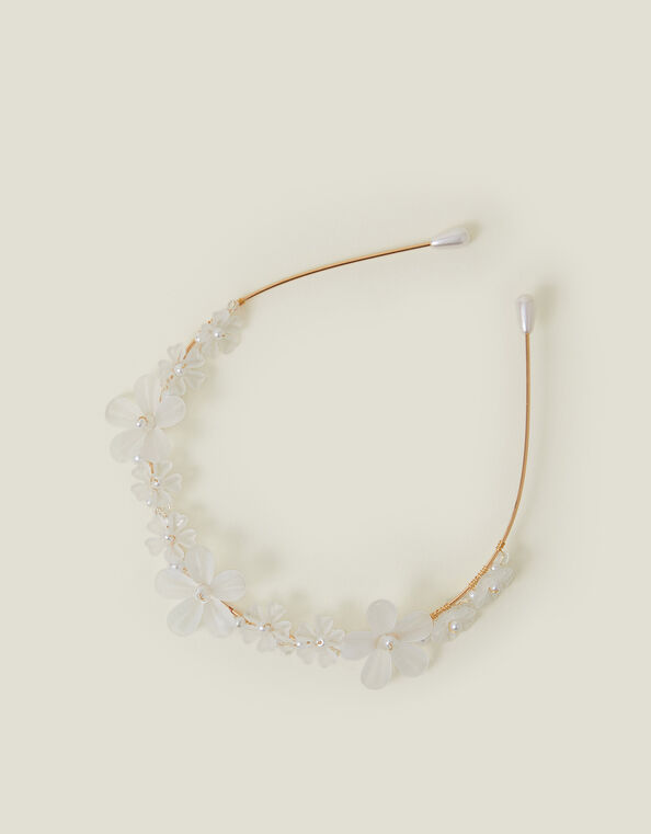 Girls Pearly Flower Metal Headband, Ivory (IVORY), large