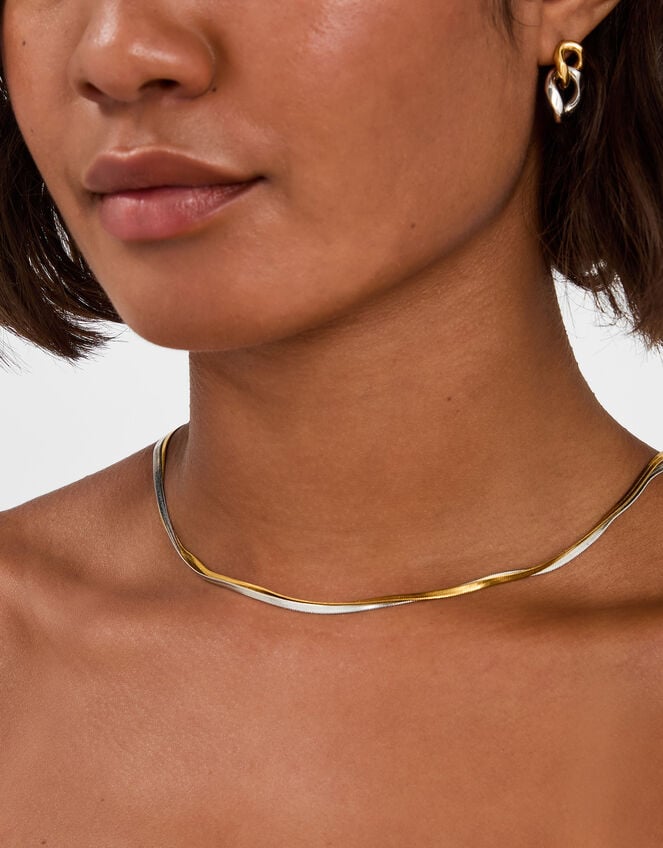 Stainless Steel Mixed Metal Omega Layered Necklace, , large