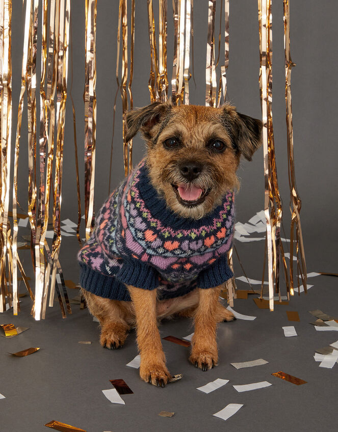 Heart and Star Fair Isle Dog Jumper, Multi (BRIGHTS-MULTI), large