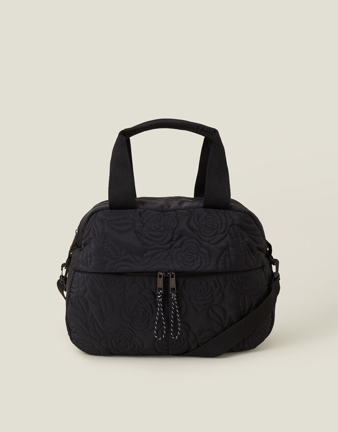 Floral Quilted Travel Bag, Black (BLACK), large