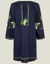 Fan Embroidered Beach Dress, Blue (NAVY), large