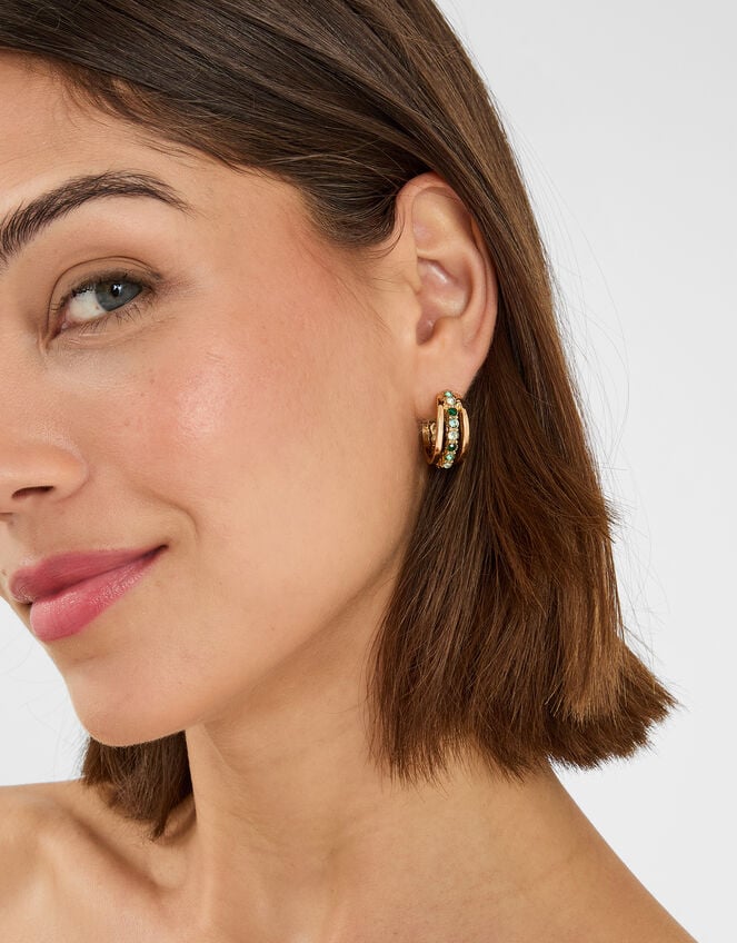 Gemstone Triple Hoop Earrings, , large