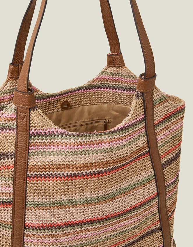 Stripe Raffia Shoulder Bag, , large