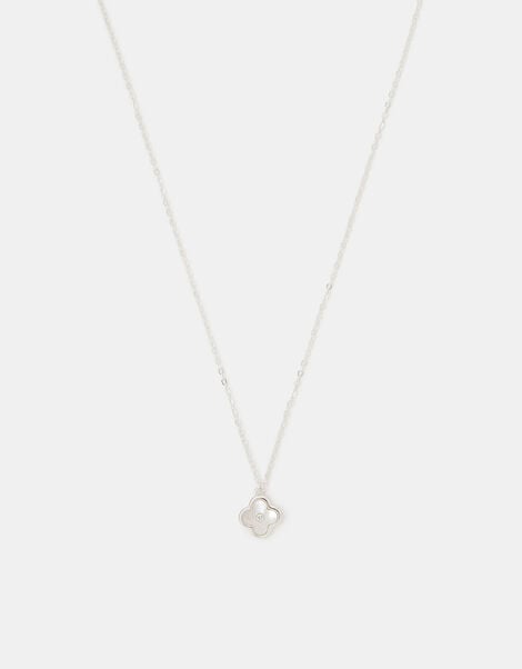 Sterling Silver Mother of Pearl Clover Pendant Necklace, , large