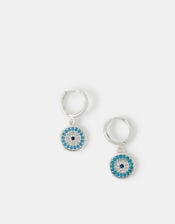 Sterling Silver-Plated Evil Eye Hoop Earrings, , large