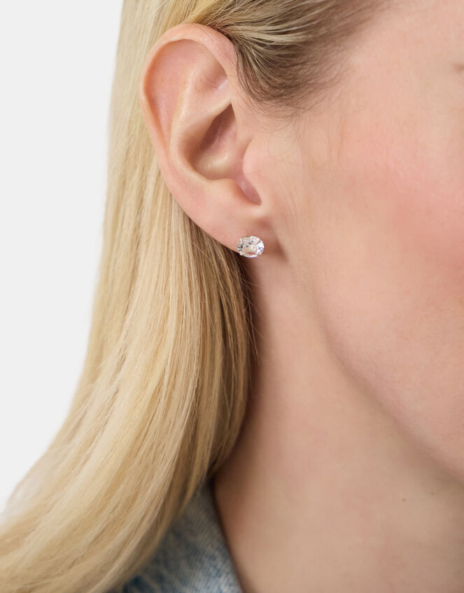 Sterling Silver Large Round Cut Cubic Zirconia Stud Earrings, , large