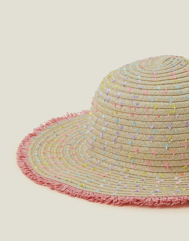 Girls Fringe Floppy Straw Sun Hat, Multi (PASTEL MULTI), large