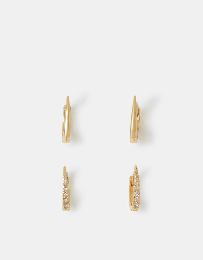 2-Pack 14ct Gold-Plated Claw Clicker Hoop Earrings, , large