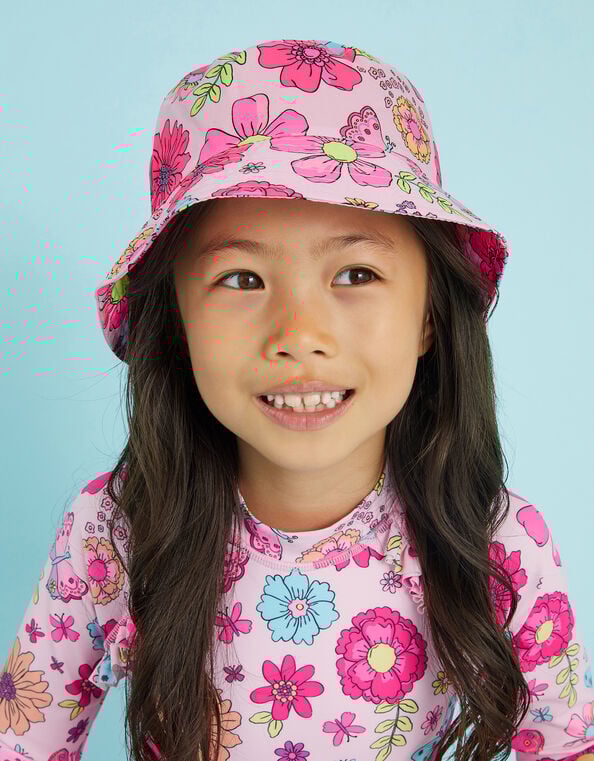 Girls Floral Print Bucket Hat, Multi (PASTEL MULTI), large