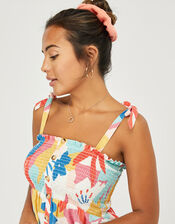 Palm Print Dress in Pure Cotton, Multi (PASTEL-MULTI), large