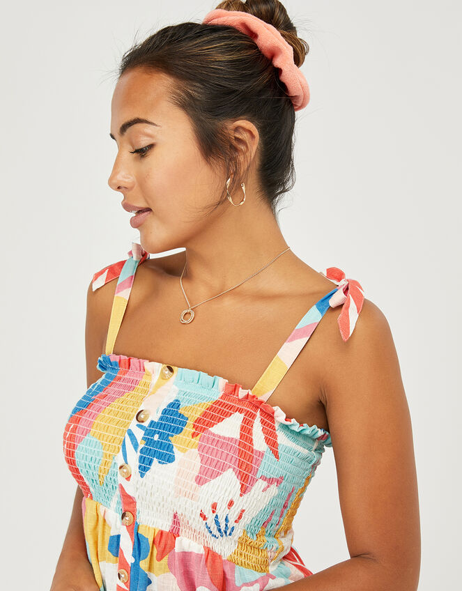 Palm Print Dress in Pure Cotton, Multi (PASTEL-MULTI), large