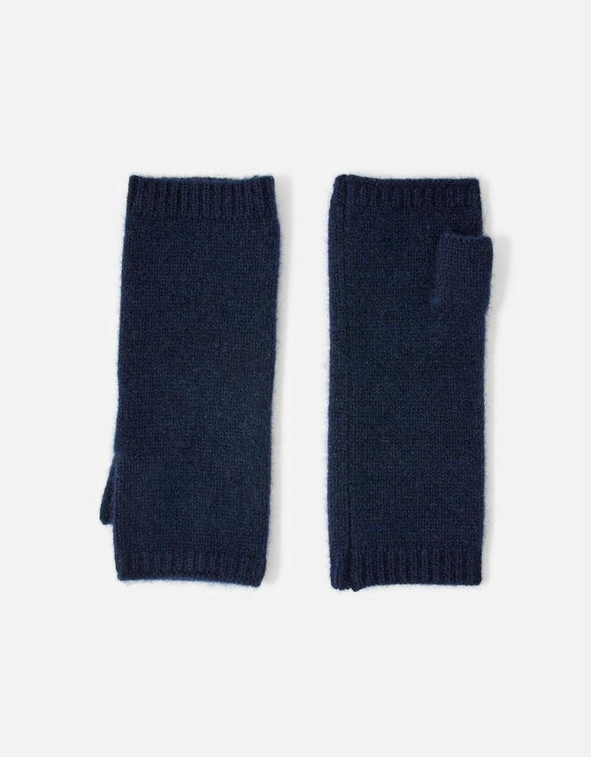 Longline Fingerless Gloves in Cashmere , Blue (NAVY), large